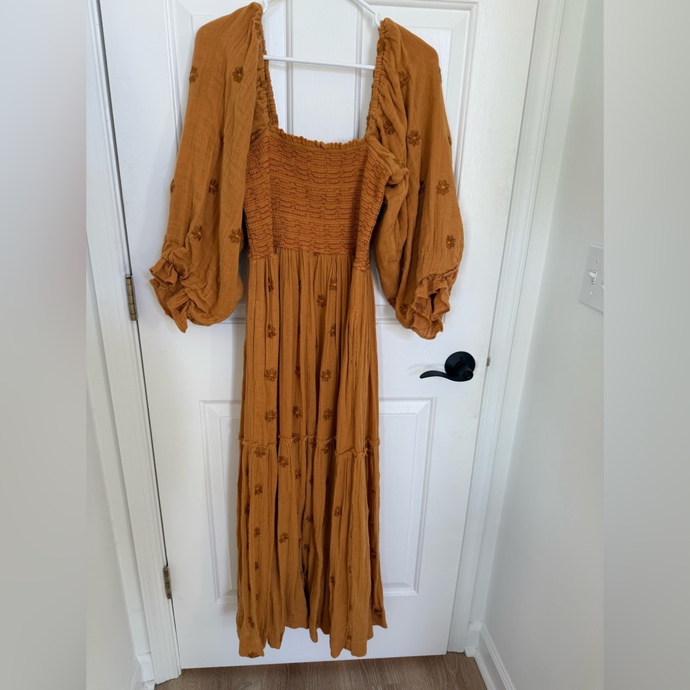 Free People Dahlia Long Sleeve Ochre Dress